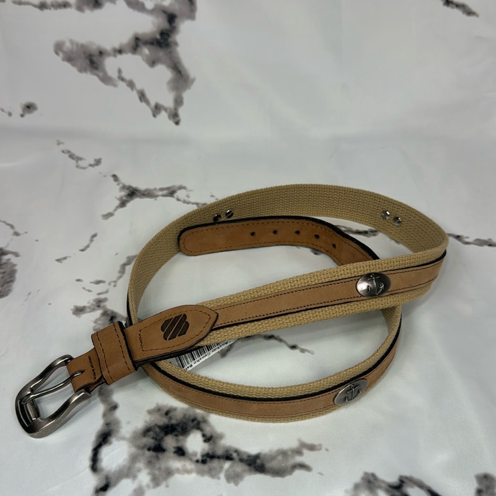West Marine Anchor Concho Belt Leather on Cotton Webbing Nickle Roller Buckle